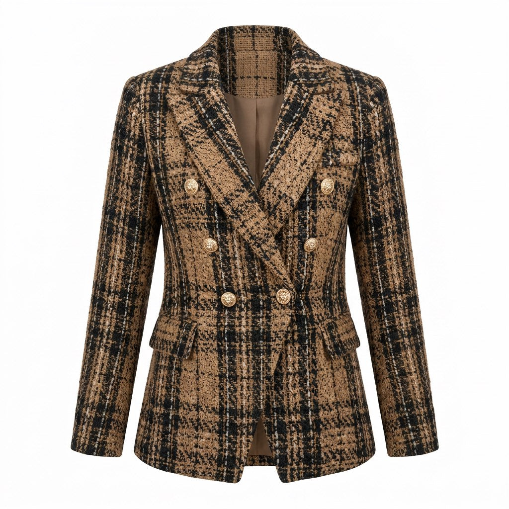 Karierter Blazer Damen – tailliert, zweireihig – Vorderansicht