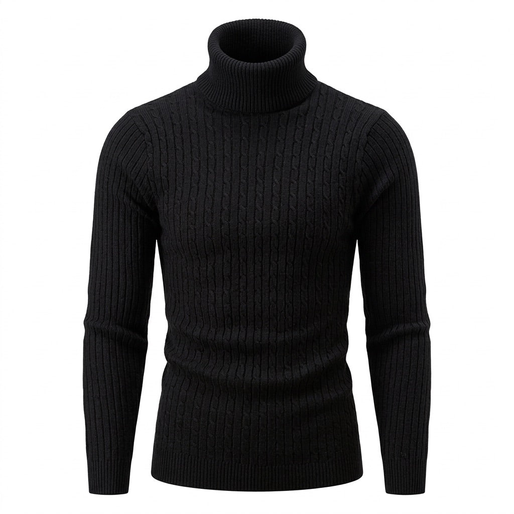 Rollkragenpullover Herren mit Zopfmuster – Warmer Strickpullover – Vorderansicht