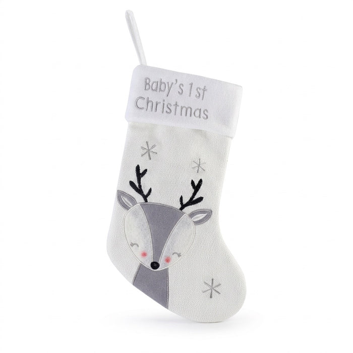Weihnachtsstrumpf im Skandi-Stil – „Baby's 1st Christmas“ mit Rentier oder Fuchs – Vorderansicht
