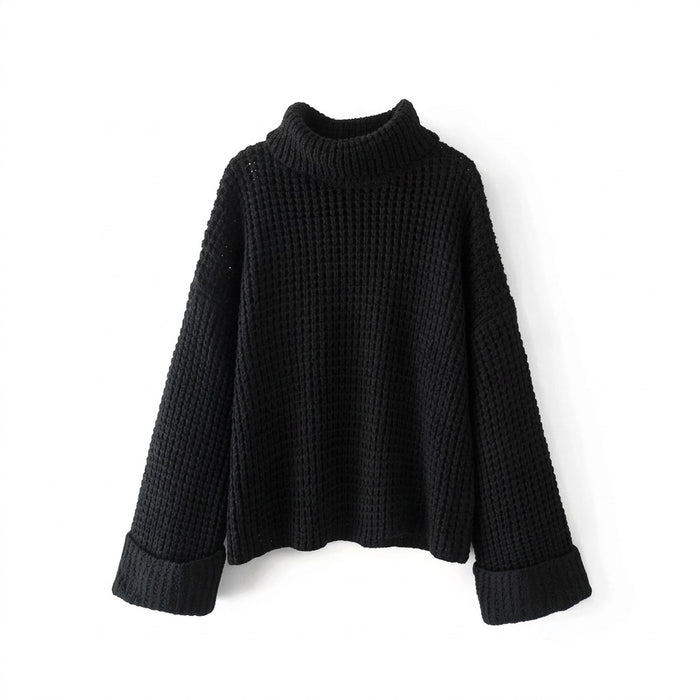 Waffelstrick Pullover Damen – kurzer Strickpullover – Vorderansicht