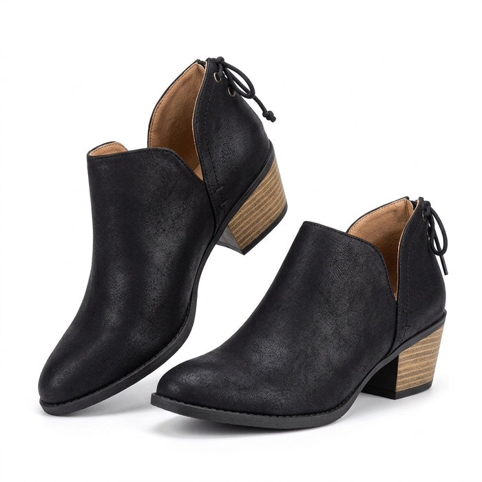 Ankle Boots Damen mit Absatz – Stiefeletten in Veloursoptik – Vorderansicht