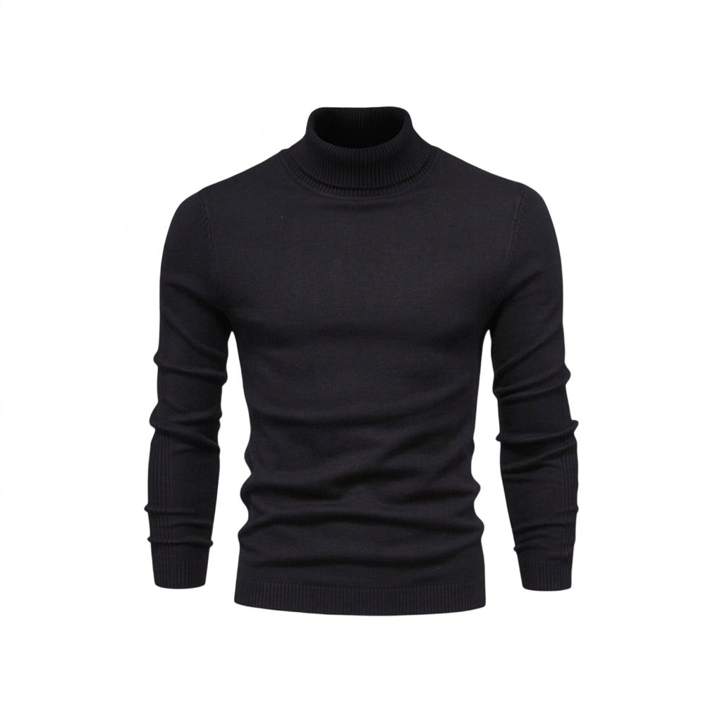 Rollkragenpullover Herren Basic – Leichter Strickpullover Slim – Vorderansicht