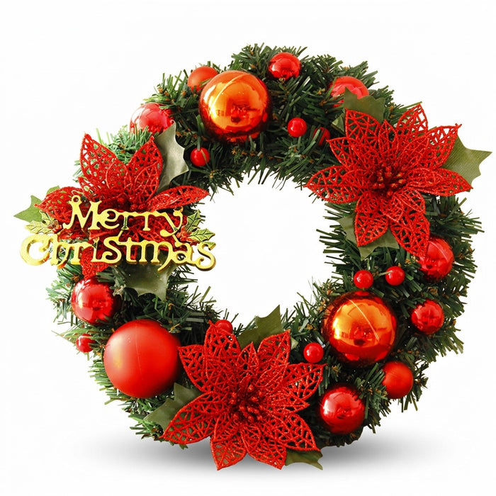 Türkranz Weihnachten 30 cm – Kranz mit Kugeln und Glitzerblüten – Vorderansicht