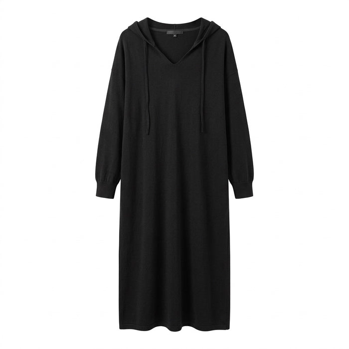 Strick-Hemdblusenkleid Damen lang – Pulloverkleid mit Knopfleiste – Vorderansicht