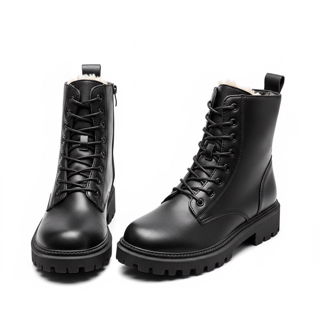 Schnürstiefel Damen gefüttert – Winterboots mit Profilsohle – Vorderansicht