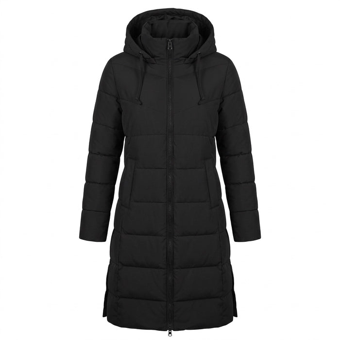 Wattierter Kapuzenmantel Damen – halblange Winterjacke – Vorderansicht