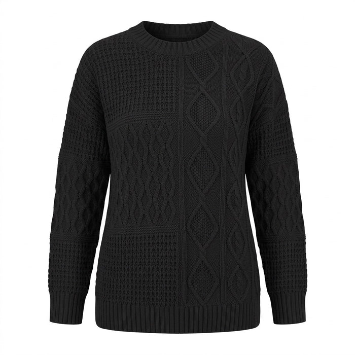 Zopfstrick Pullover Damen Rundhals – lockerer Winterpullover – Vorderansicht