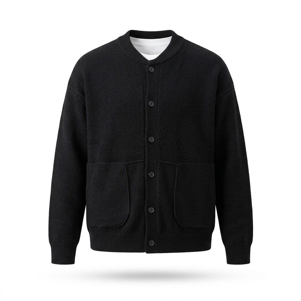 Strick-Cardigan Herren mit Knopfleiste – Strickjacke mit Rundhals – Vorderansicht
