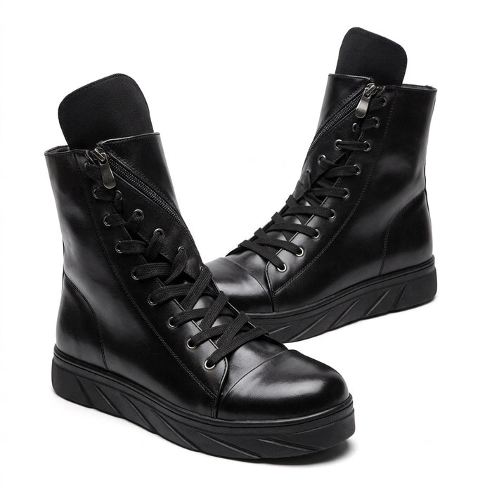 Hohe Schnürboots Herren – Stiefel mit Plateausohle – Vorderansicht