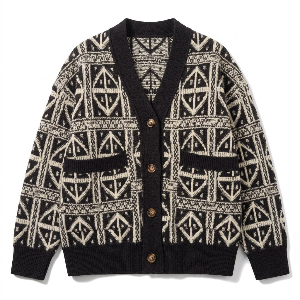 Strickjacke Herren Grobstrick mit Muster – Cardigan mit Knöpfen – Vorderansicht