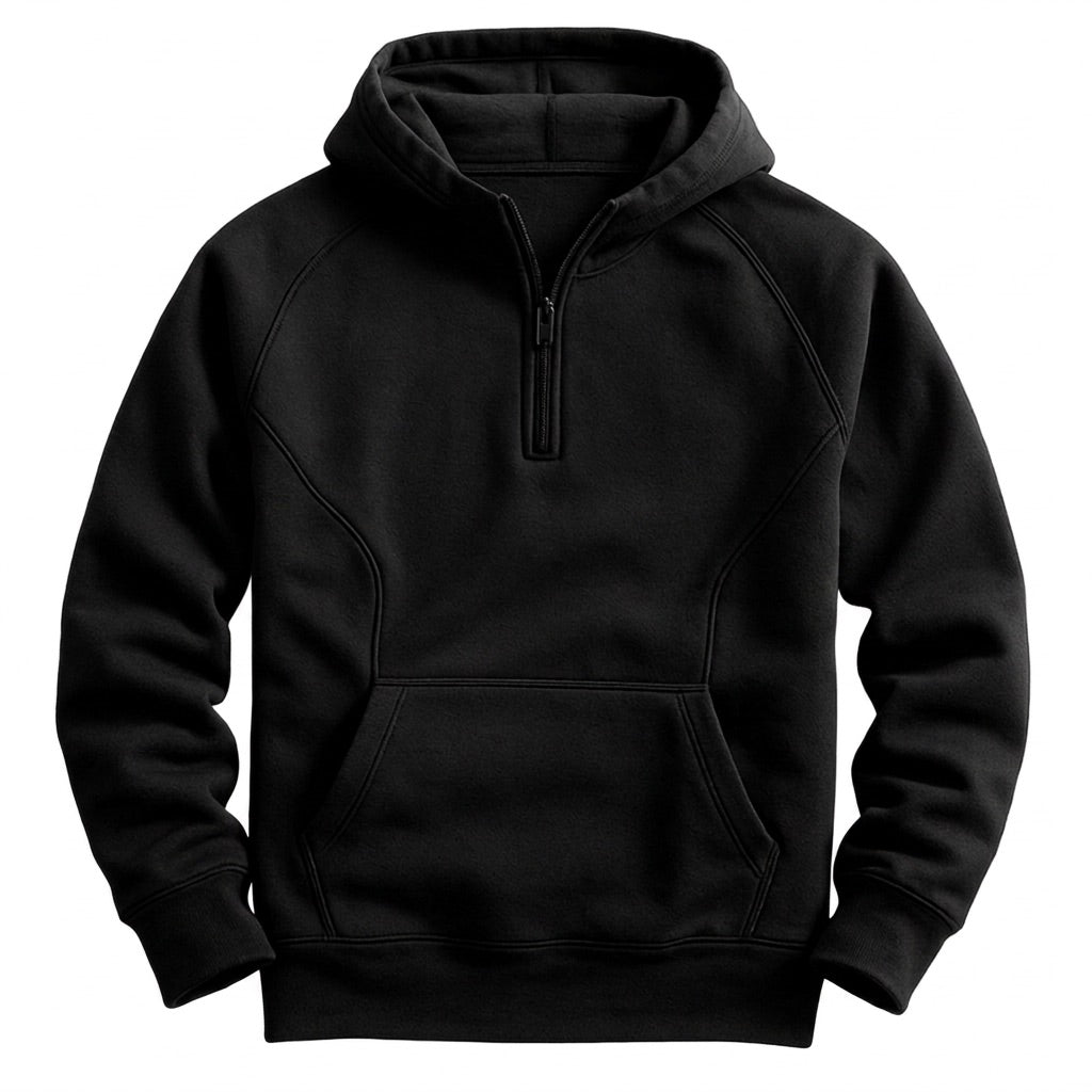 Kapuzenpullover Herren mit Half Zip – Hoodie mit Kängurutasche – Vorderansicht