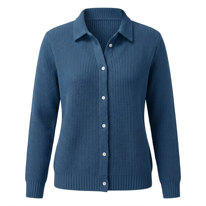 Strickpullover Damen mit Hemdkragen – Pullover mit Knopfleiste – Vorderansicht