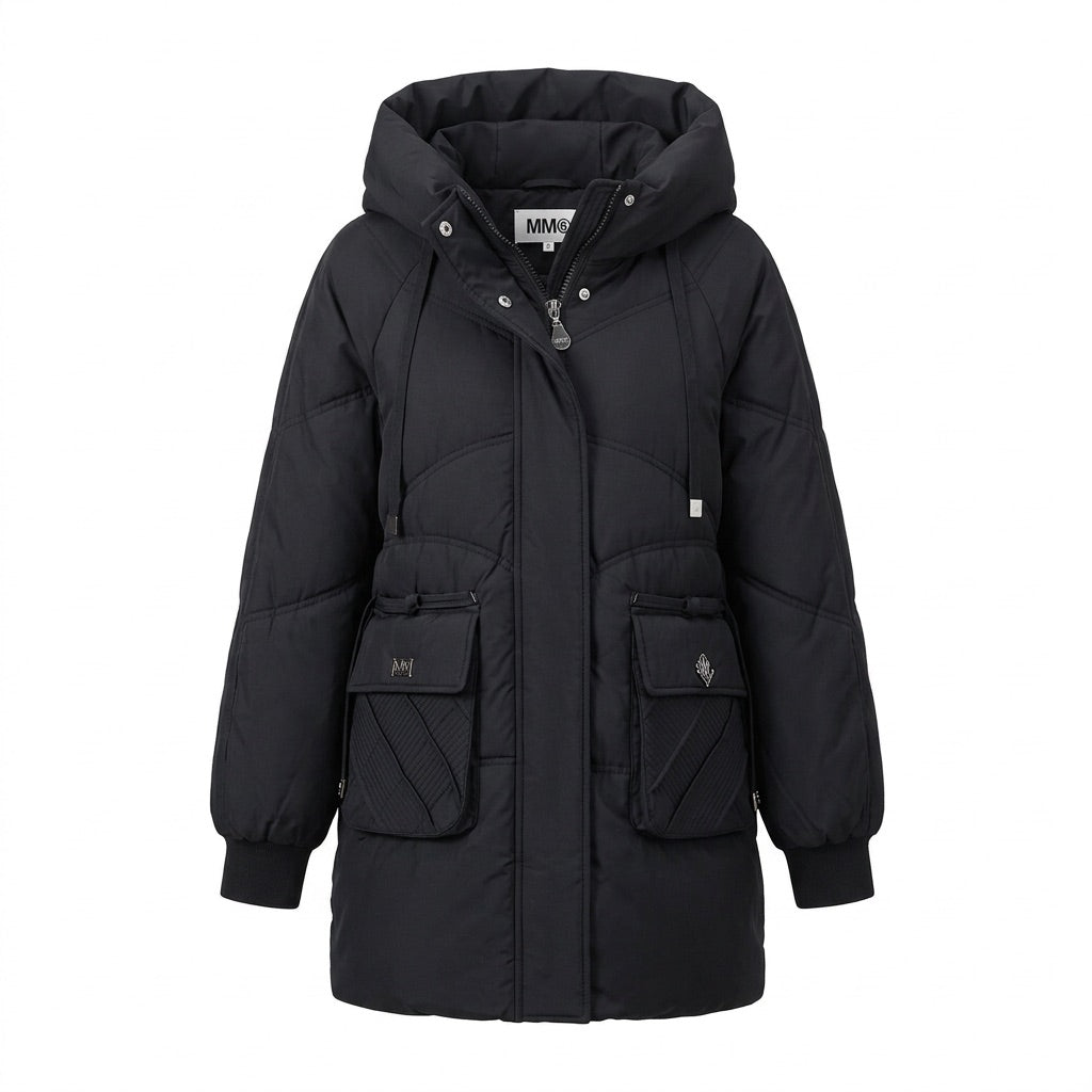Winterjacke Damen mit Kapuze & Taschen – wattierte Jacke – Vorderansicht