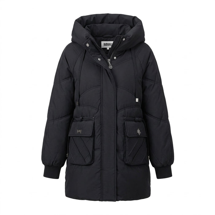 Winterjacke Damen mit Kapuze & Taschen – wattierte Jacke – Vorderansicht