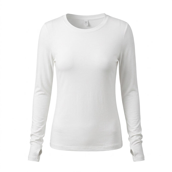 Longsleeve Damen Basic mit Rundhalsausschnitt – Slim Fit Langarmshirt – Vorderansicht