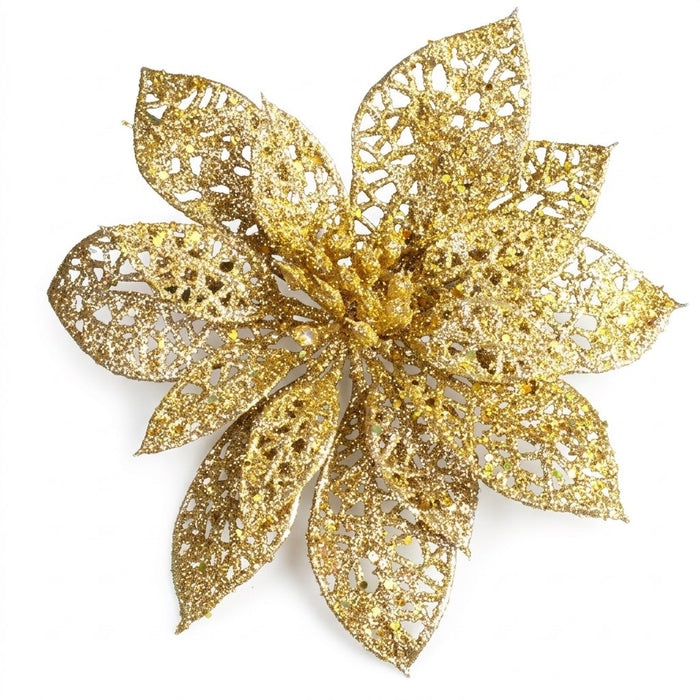 Glitzer-Weihnachtssterne 10er-Set – Deko-Blüten zum Anklipsen – Vorderansicht