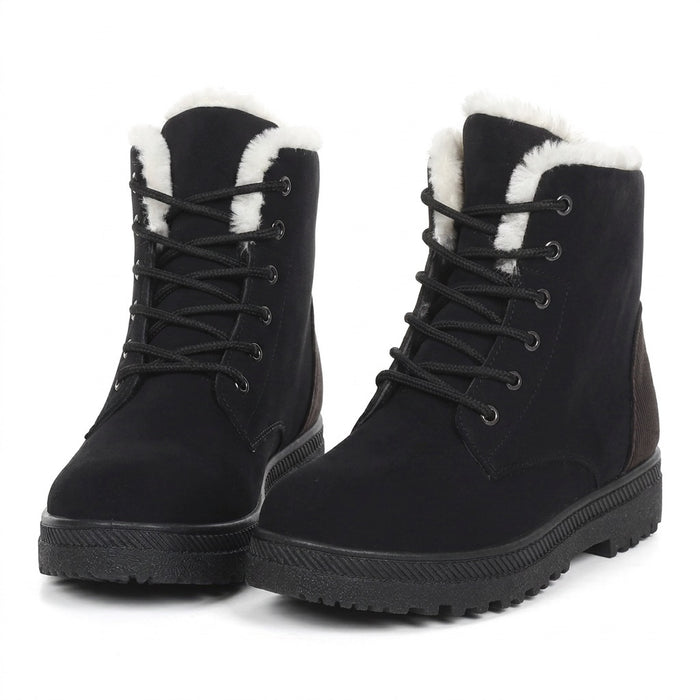 Schnür-Winterboots Damen mit Plüschfutter – Stiefeletten für den Winter – Vorderansicht