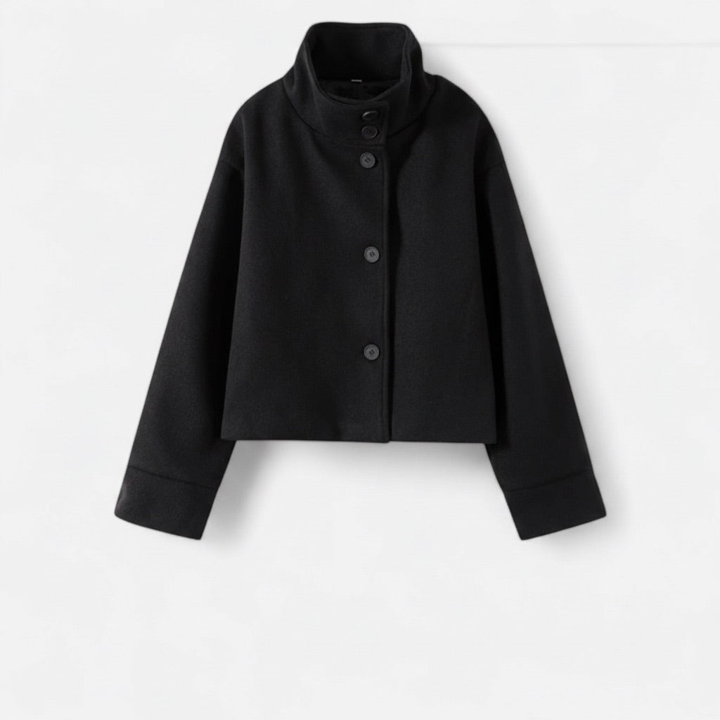 Kurzmantel Damen mit Stehkragen – Kurze Jacke mit Knopfleiste – Vorderansicht