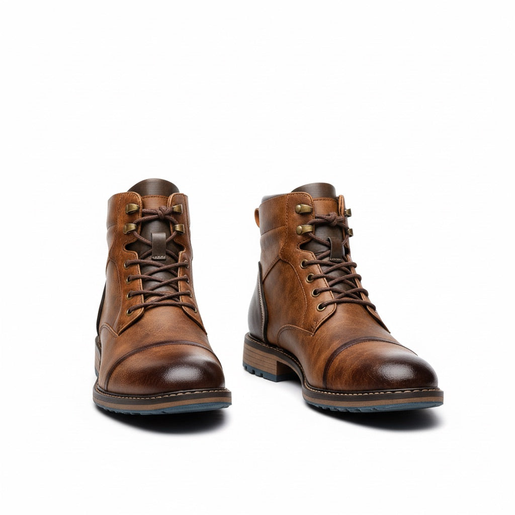Schnürboots Herren mit Kappe – Stiefeletten in Vintage-Optik – Vorderansicht