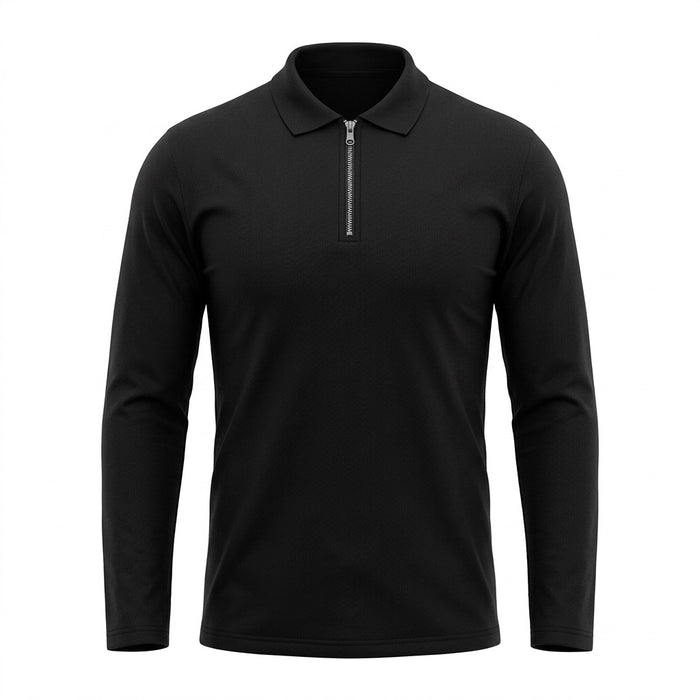 Langarm Poloshirt Herren – Polo Longsleeve mit Reißverschluss – Vorderansicht