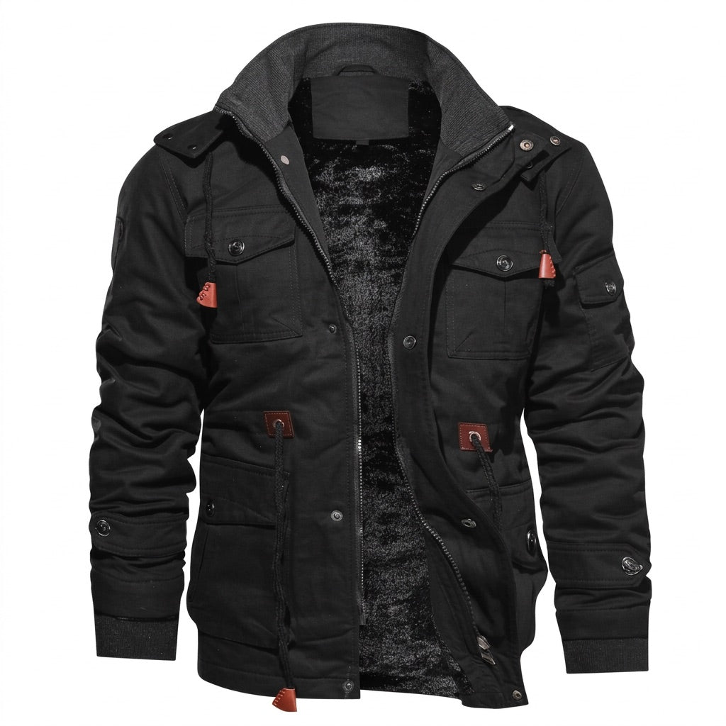 Winterjacke Herren gefüttert mit Kapuze – Field Jacket mit Taschen – Vorderansicht