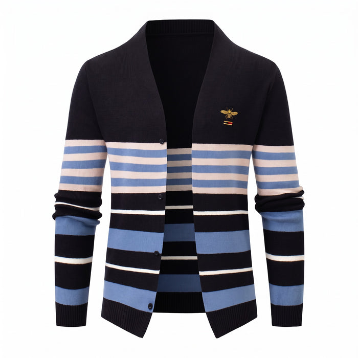 Strickjacke Herren gestreift – Cardigan mit Knopfleiste – Vorderansicht