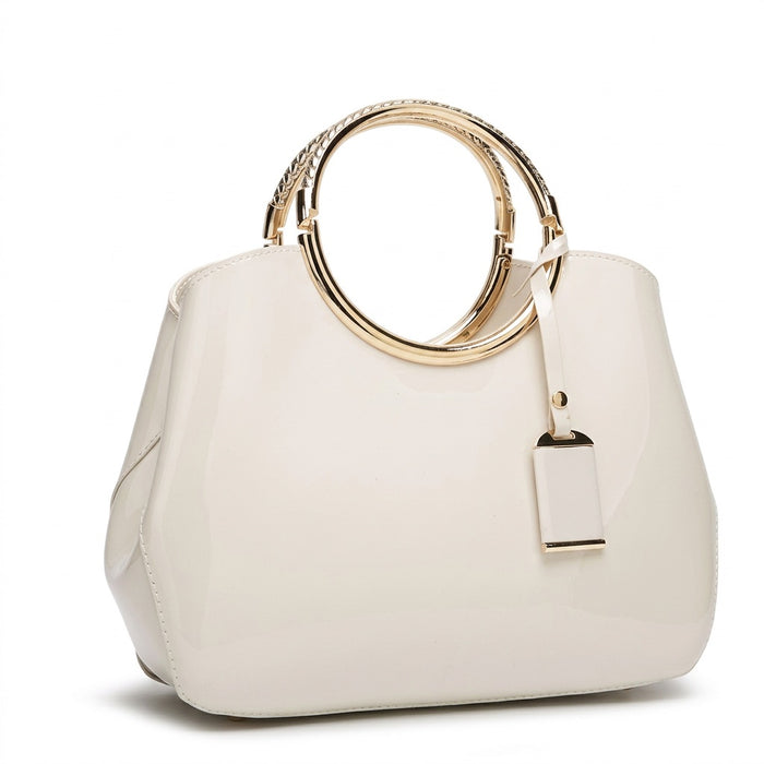 Party Handtasche Damen in Lackoptik – Henkeltasche mit Ringgriff – Vorderansicht