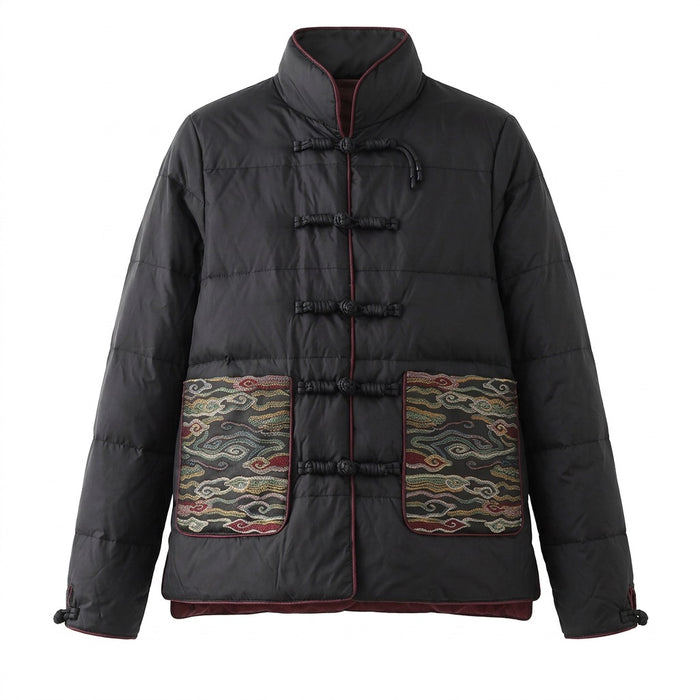 Kurze Steppjacke Damen mit Stickerei – Jacke mit Stehkragen – Vorderansicht