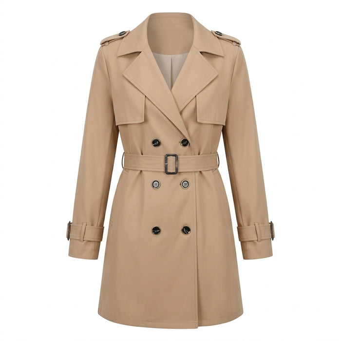 Trenchcoat Damen mit Bindegürtel – langer Übergangsmantel – Vorderansicht