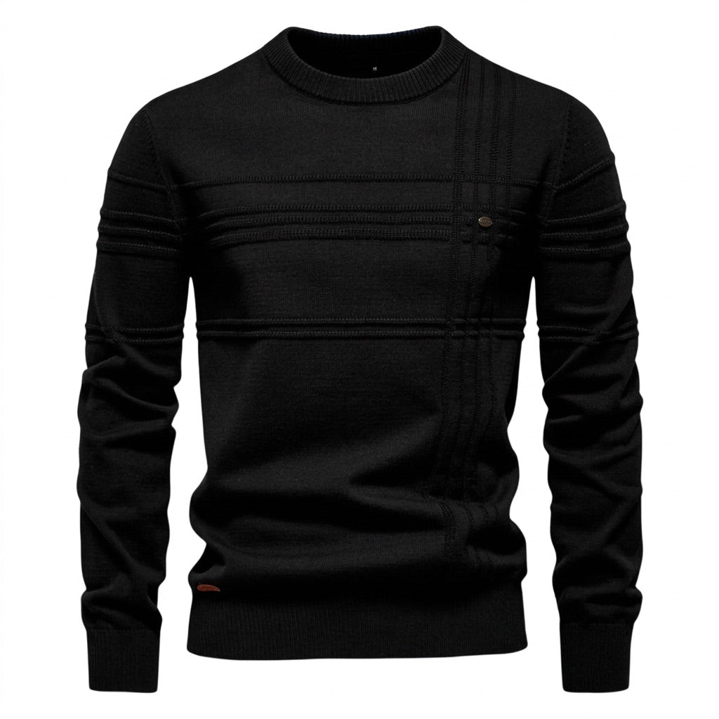 Strickpullover Herren Rundhals – Pullover mit Streifenstruktur – Vorderansicht