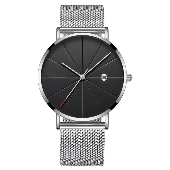 Minimalistische Armbanduhr Herren – Quarzuhr mit Datum – Vorderansicht