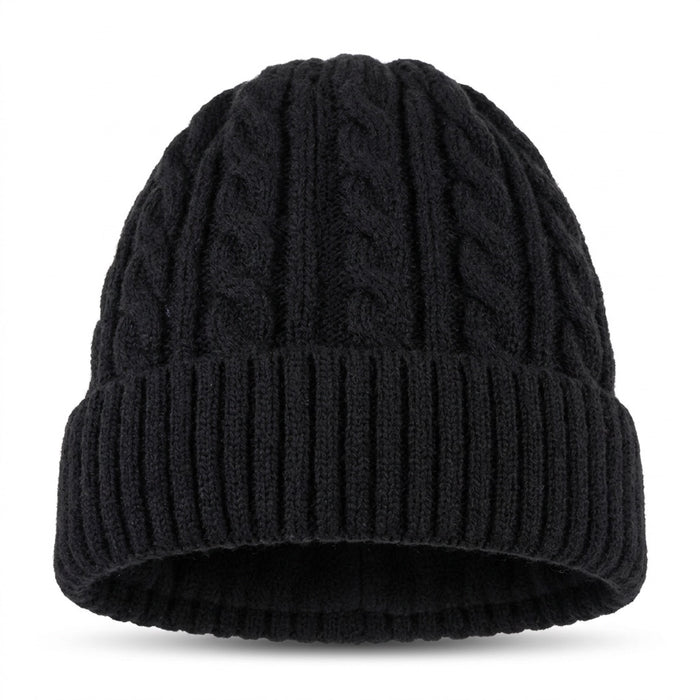 Strickmütze Damen mit Fleecefutter – Beanie mit Zopfmuster – Vorderansicht