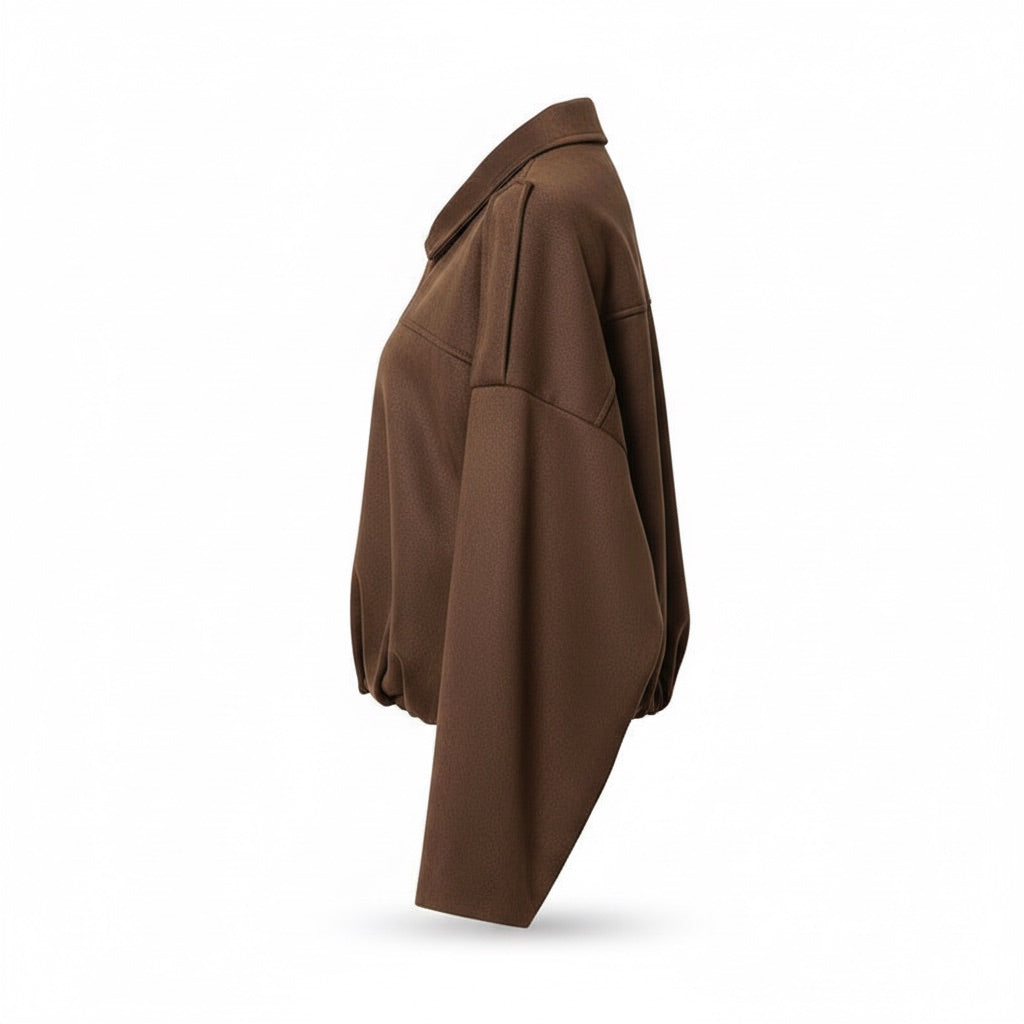 Bomberjacke Damen in Wildlederoptik – oversized – Seitenansicht