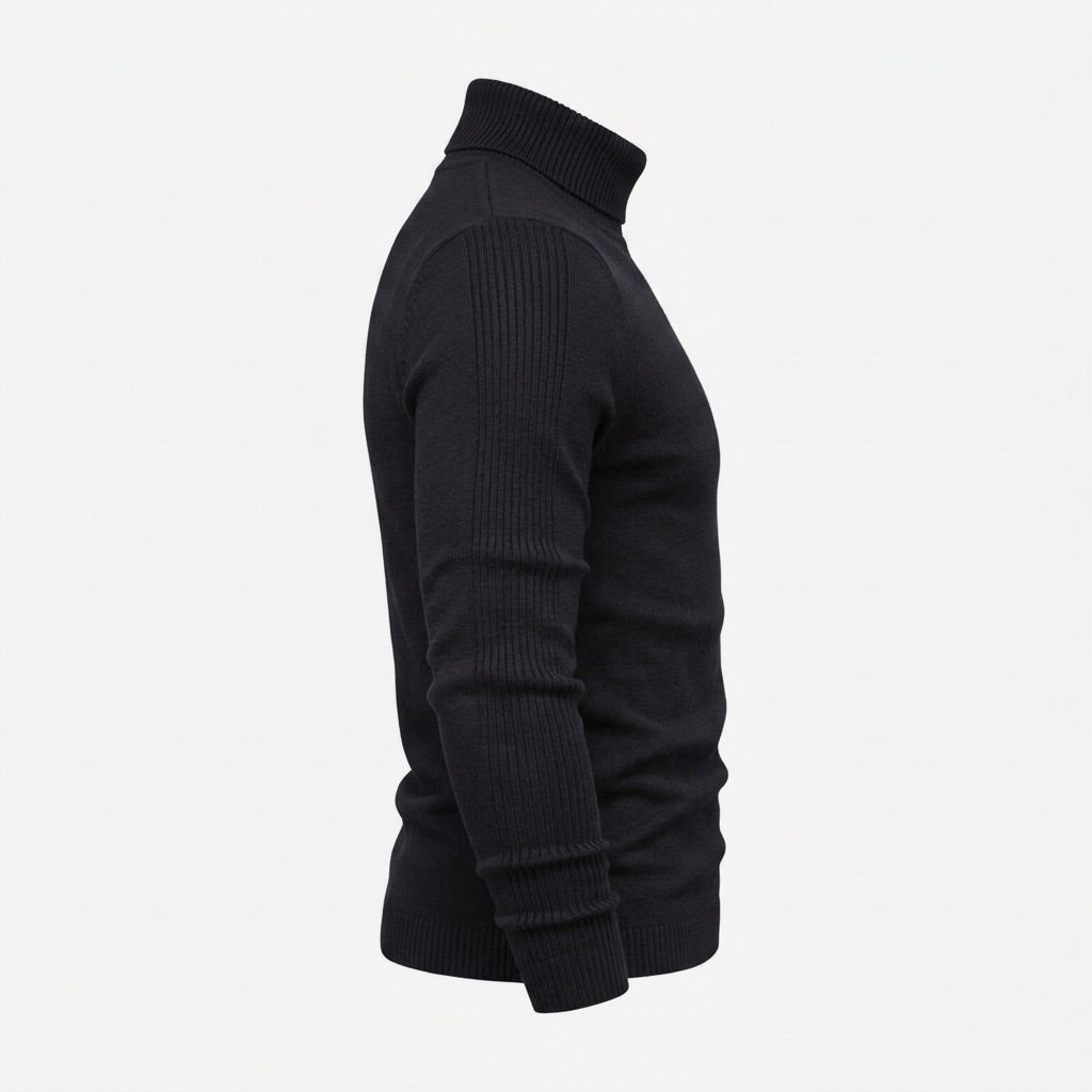 Rollkragenpullover Herren Basic – Leichter Strickpullover Slim – Seitenansicht