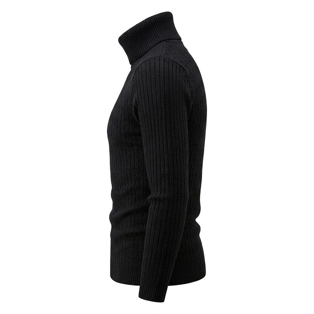 Rollkragenpullover Herren mit Zopfmuster – Warmer Strickpullover – Seitenansicht