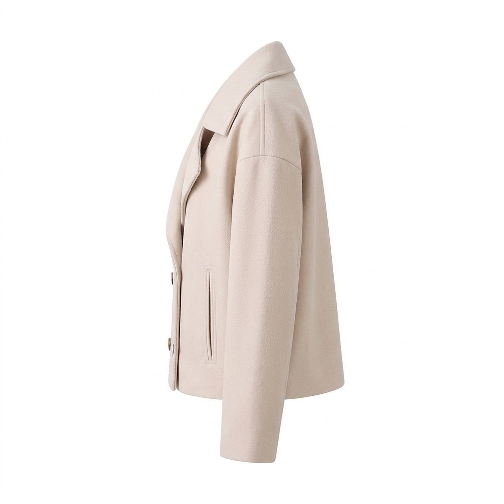 Kurzmantel Damen zweireihig – Jacke mit Reverskragen – Seitenansicht
