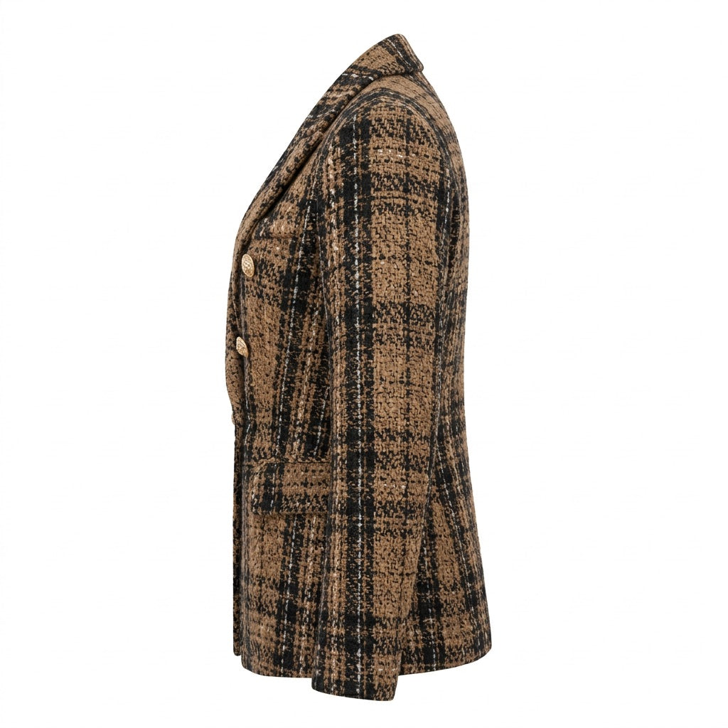 Karierter Blazer Damen – tailliert, zweireihig – Seitenansicht