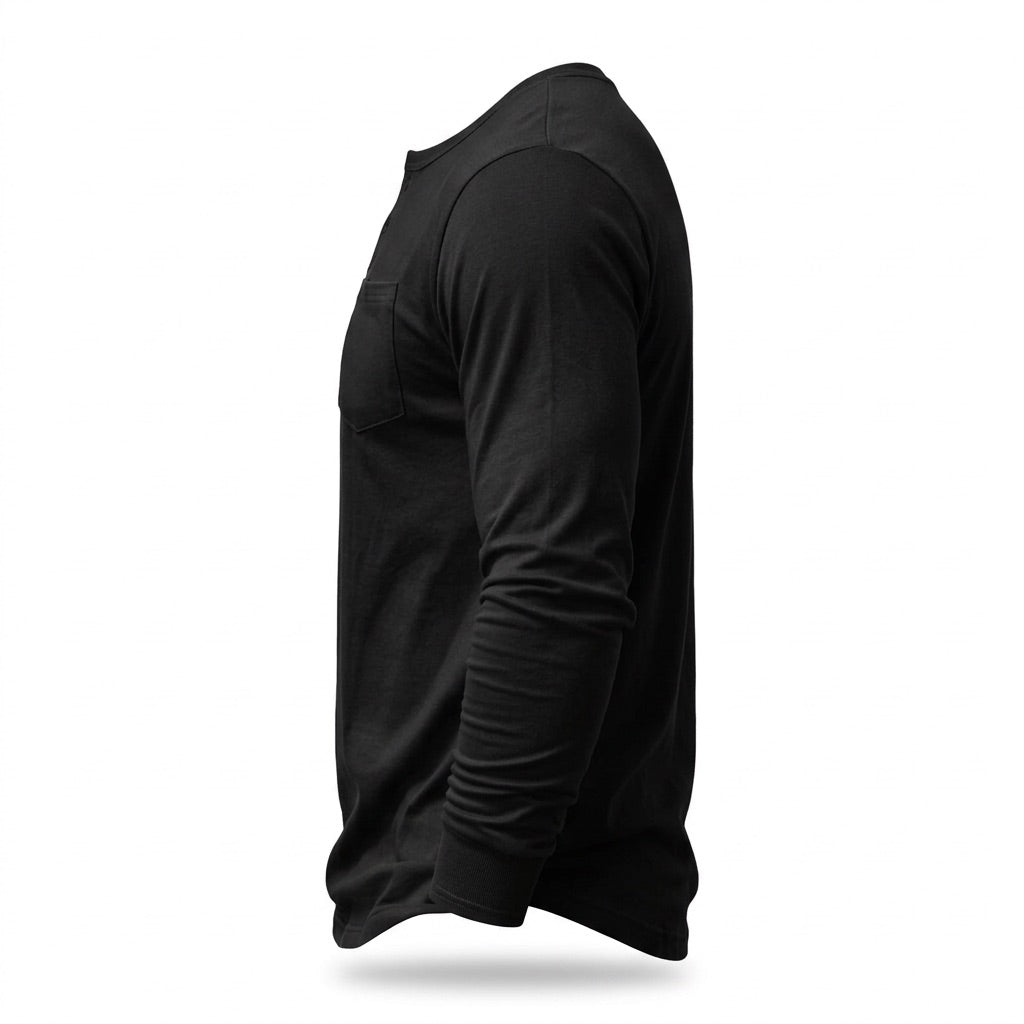 Henley Shirt Herren Langarm – mit Brusttasche – Seitenansicht