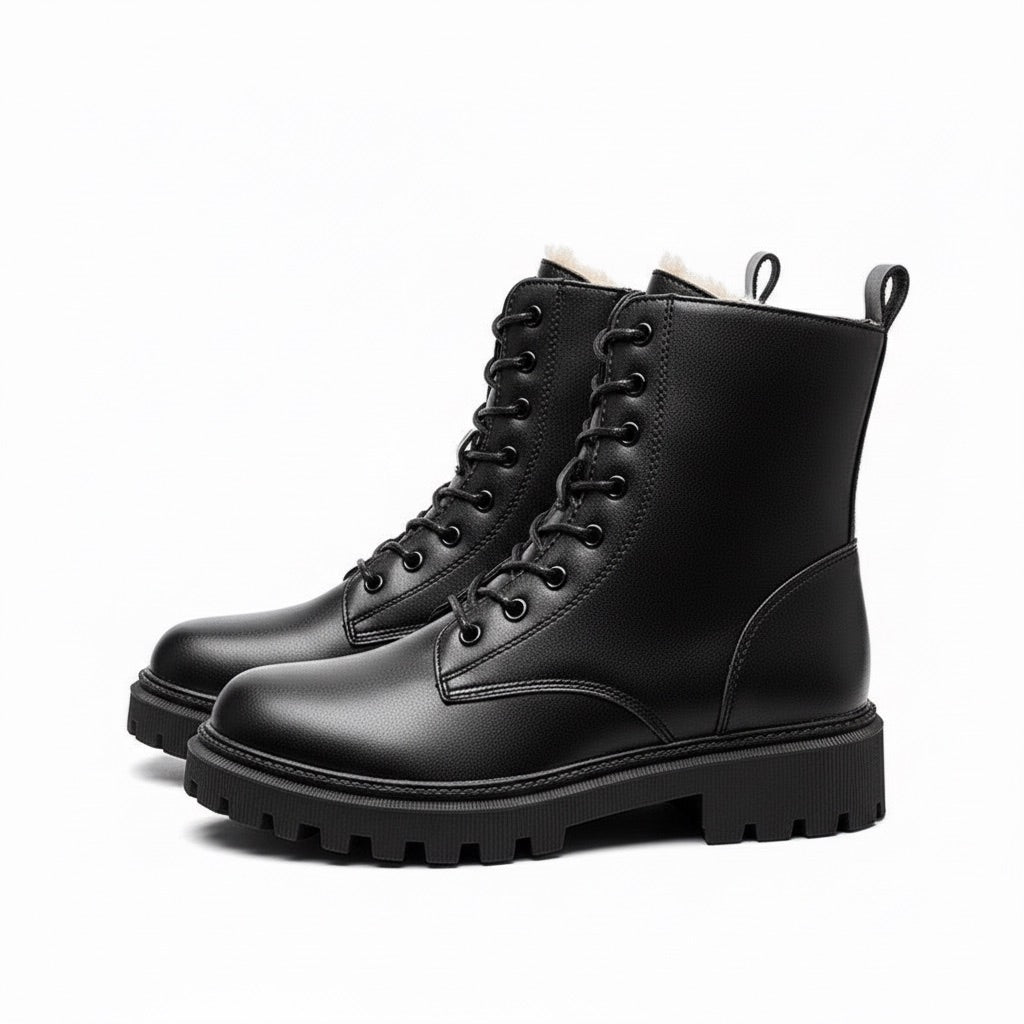 Schnürstiefel Damen gefüttert – Winterboots mit Profilsohle – Seitenansicht