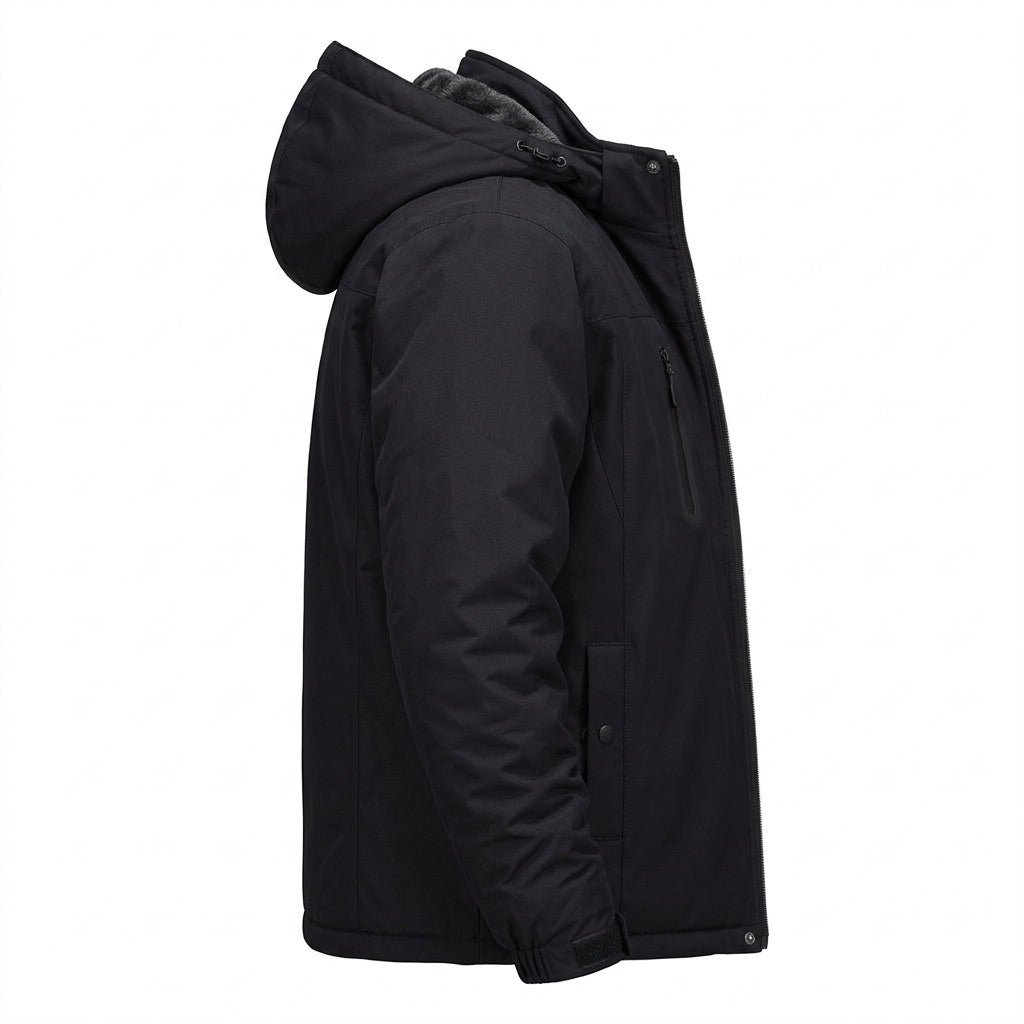 Winterjacke Herren mit Fleecefutter und Kapuze – Outdoor Parka – Seitenansicht