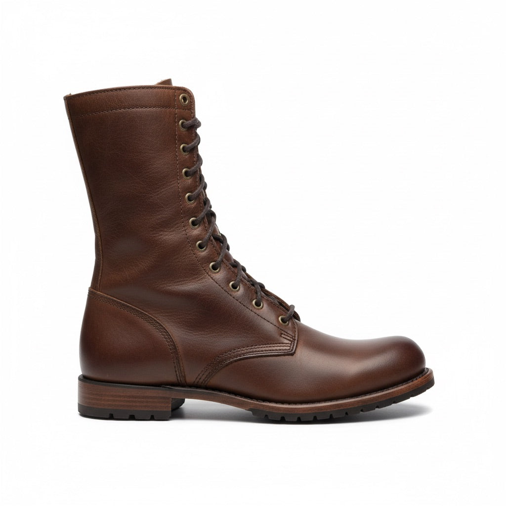 Schnürstiefel Damen Vintage – Hohe Boots mit Profilsohle – Seitenansicht