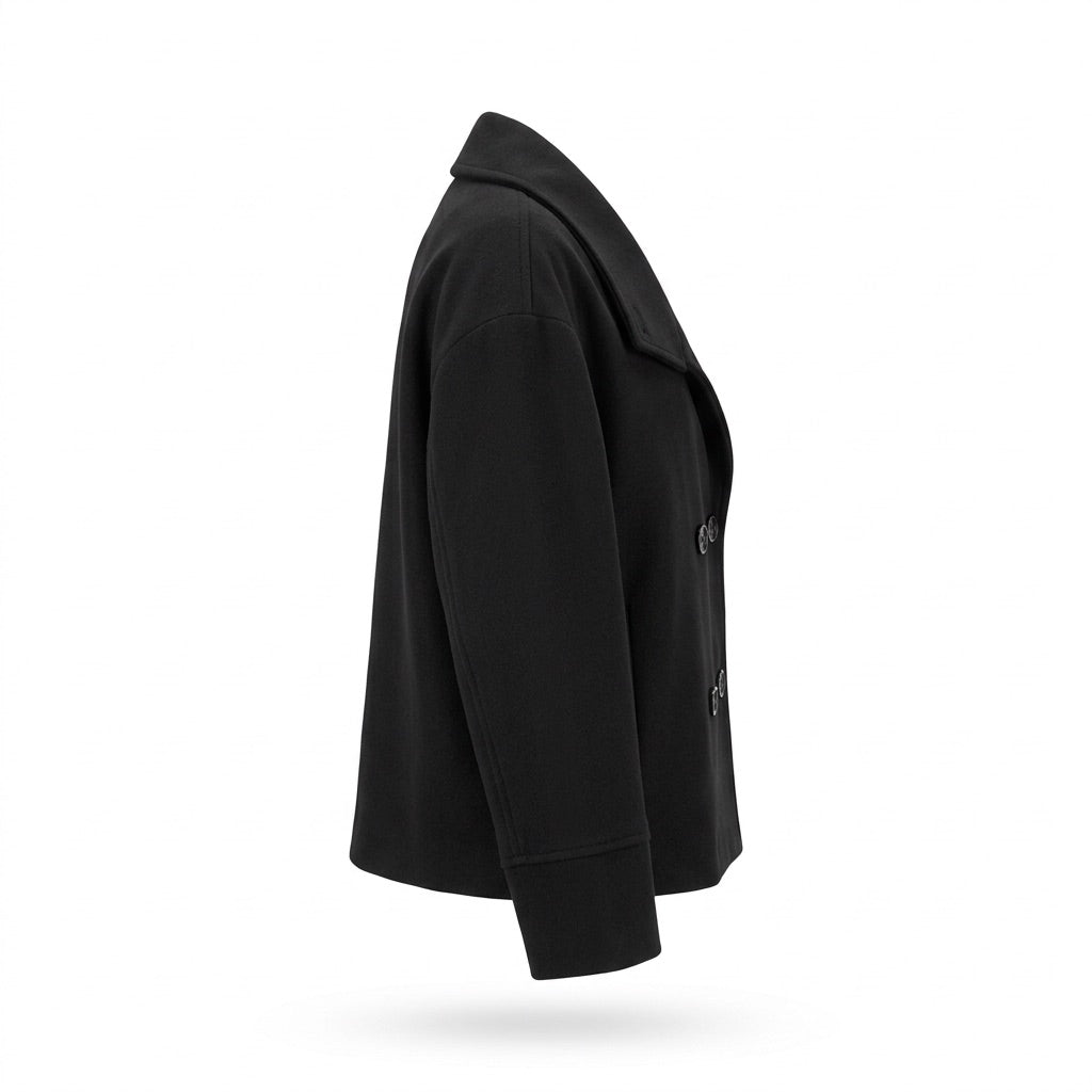 Kurzer Mantel Damen mit Stehkragen – Oversize Kurzjacke – Seitenansicht