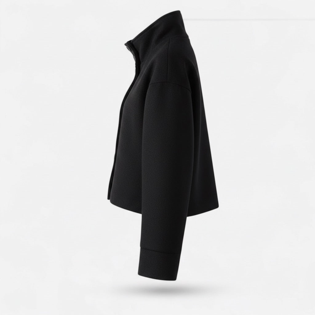 Kurzmantel Damen mit Stehkragen – Kurze Jacke mit Knopfleiste – Seitenansicht