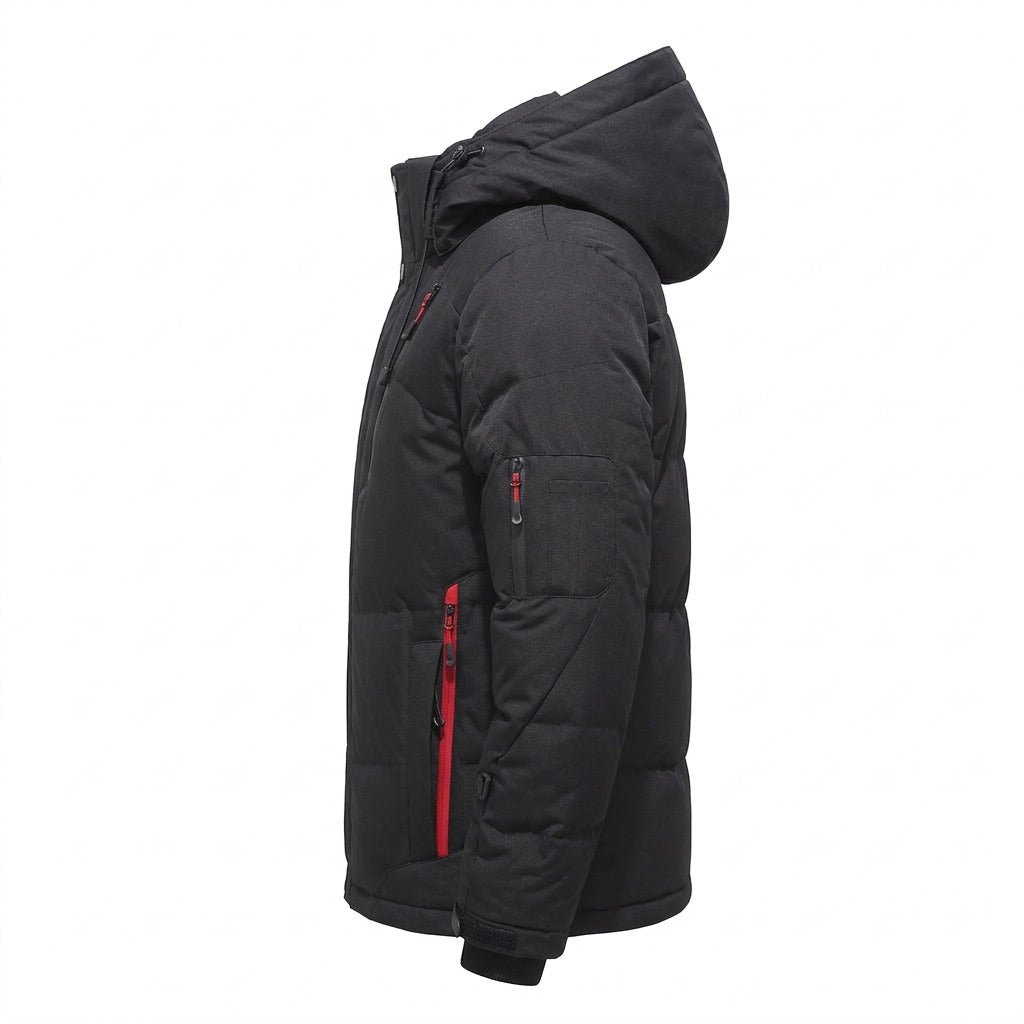 Winterjacke Herren gesteppt mit Kapuze – Warme Pufferjacke – Seitenansicht