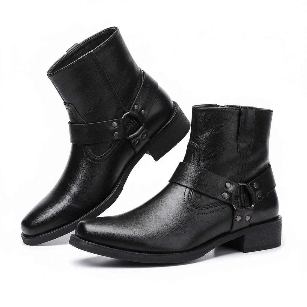 Biker Boots Herren mit Riemen – Vintage Stiefeletten – Seitenansicht