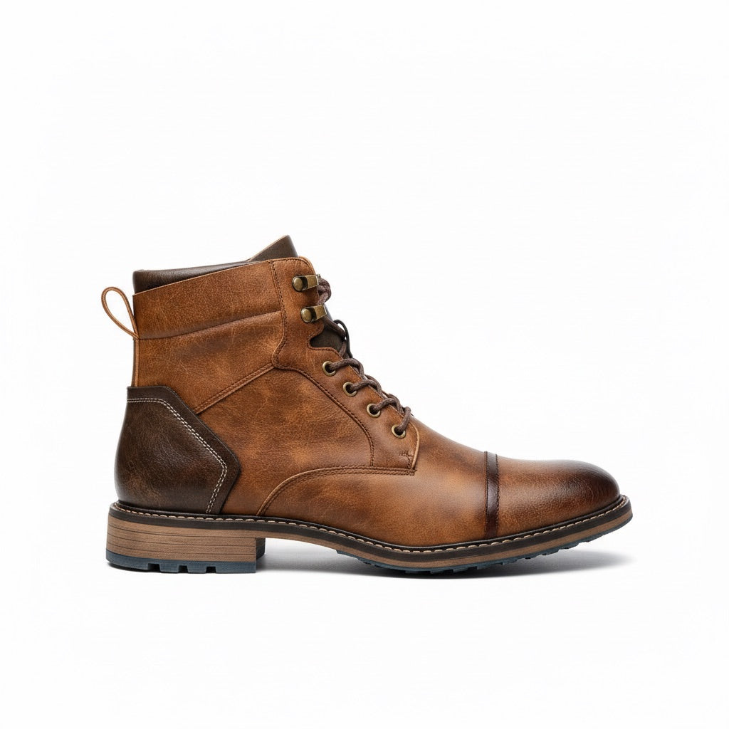Schnürboots Herren mit Kappe – Stiefeletten in Vintage-Optik – Seitenansicht