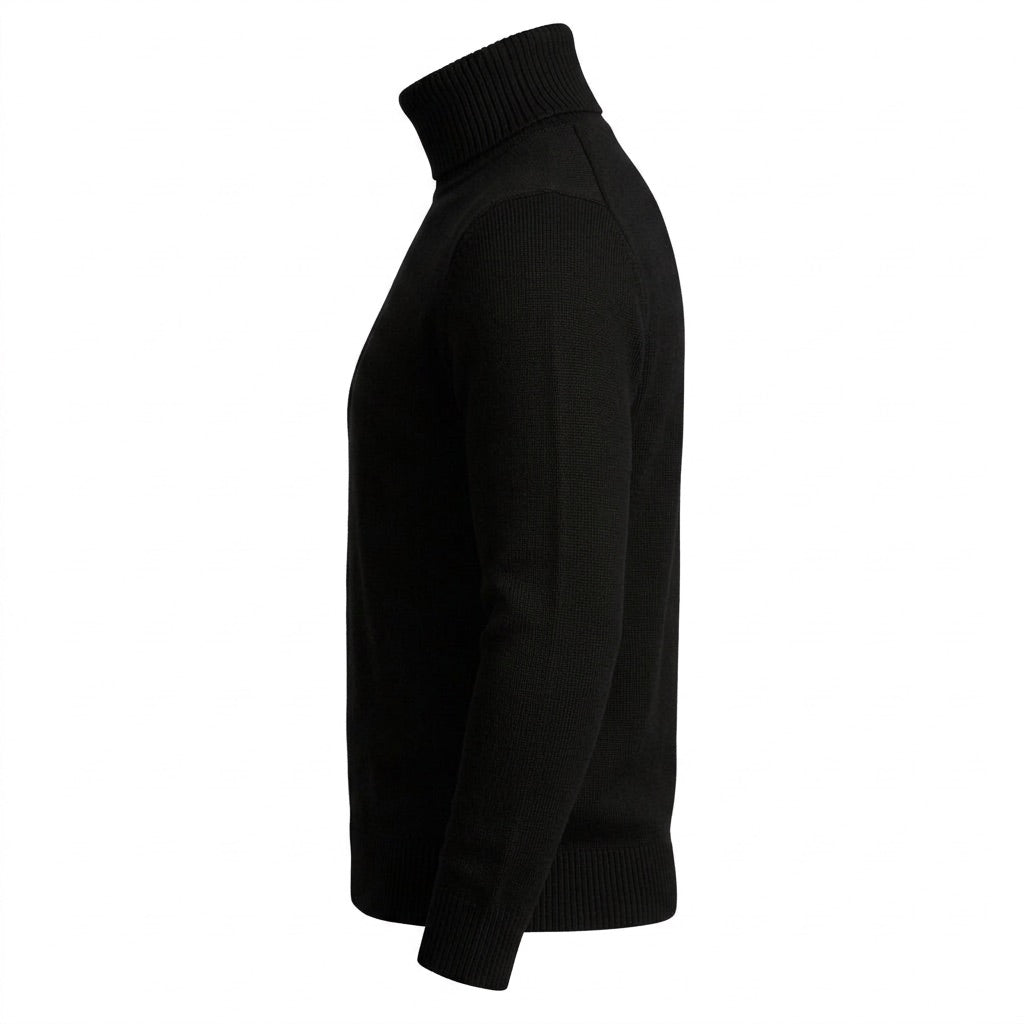 Rollkragenpullover Herren – Klassischer Pullover mit Rippbündchen – Seitenansicht