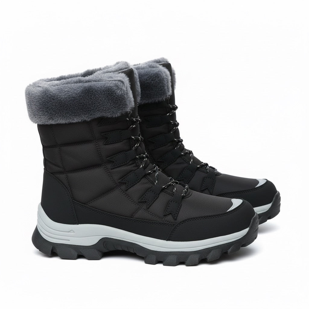 Schneestiefel Damen gefüttert – Winterstiefel mit Fellrand – Seitenansicht