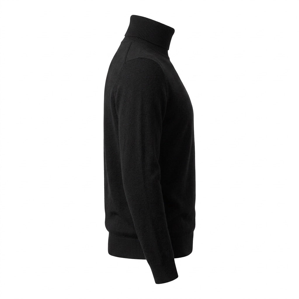 Rollkragenpullover Herren Feinstrick – Zeitloser Basic Pullover – Seitenansicht