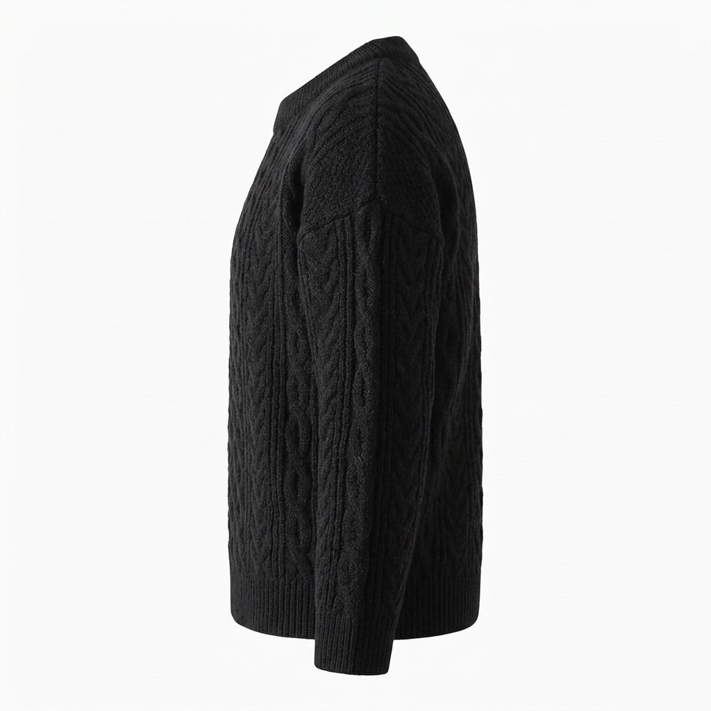 Zopfstrick Pullover Herren Rundhals – Warmer Grobstrick Pullover – Seitenansicht
